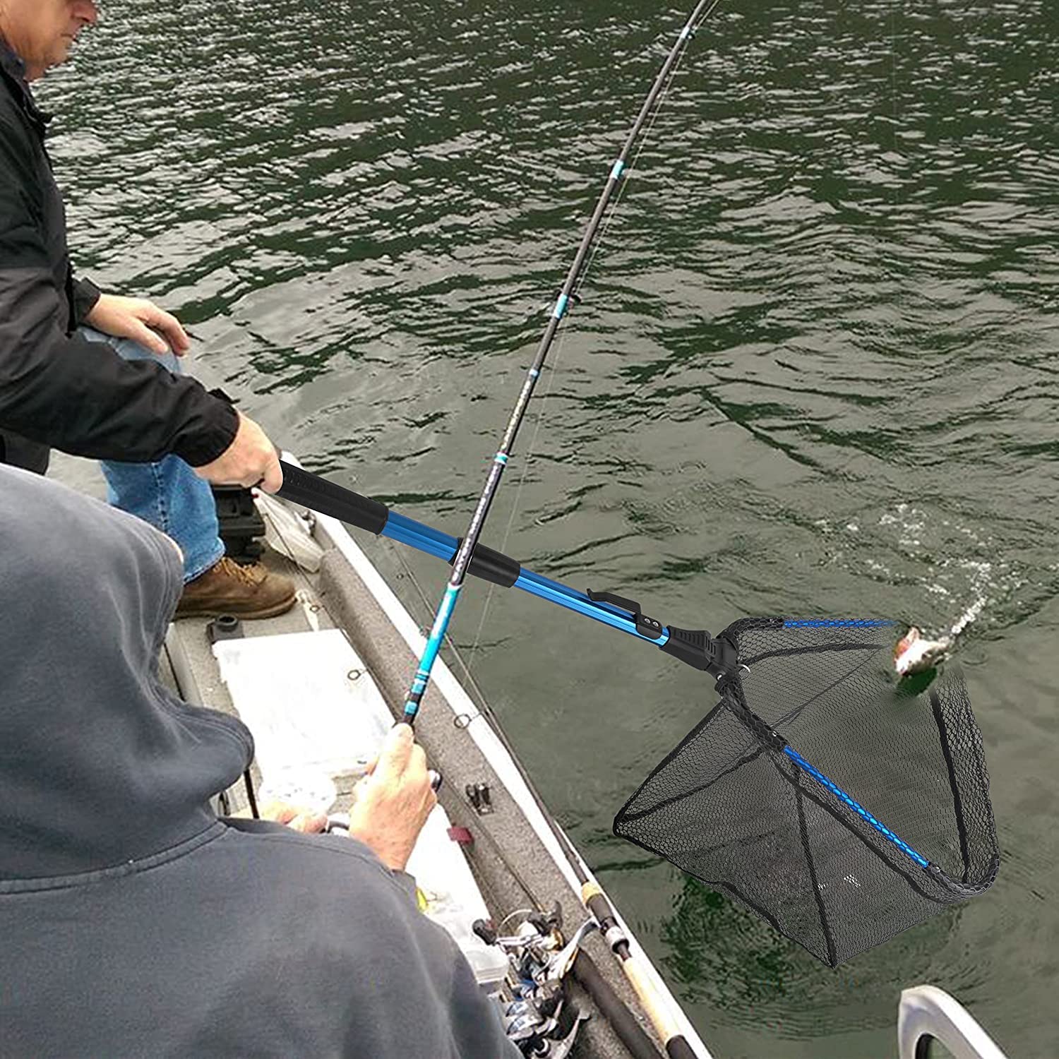 Épuisette télescopique pliable pour pêche en eau douce et salée - Pour kayak, bateau, pêche, bar, brochet, doré doré