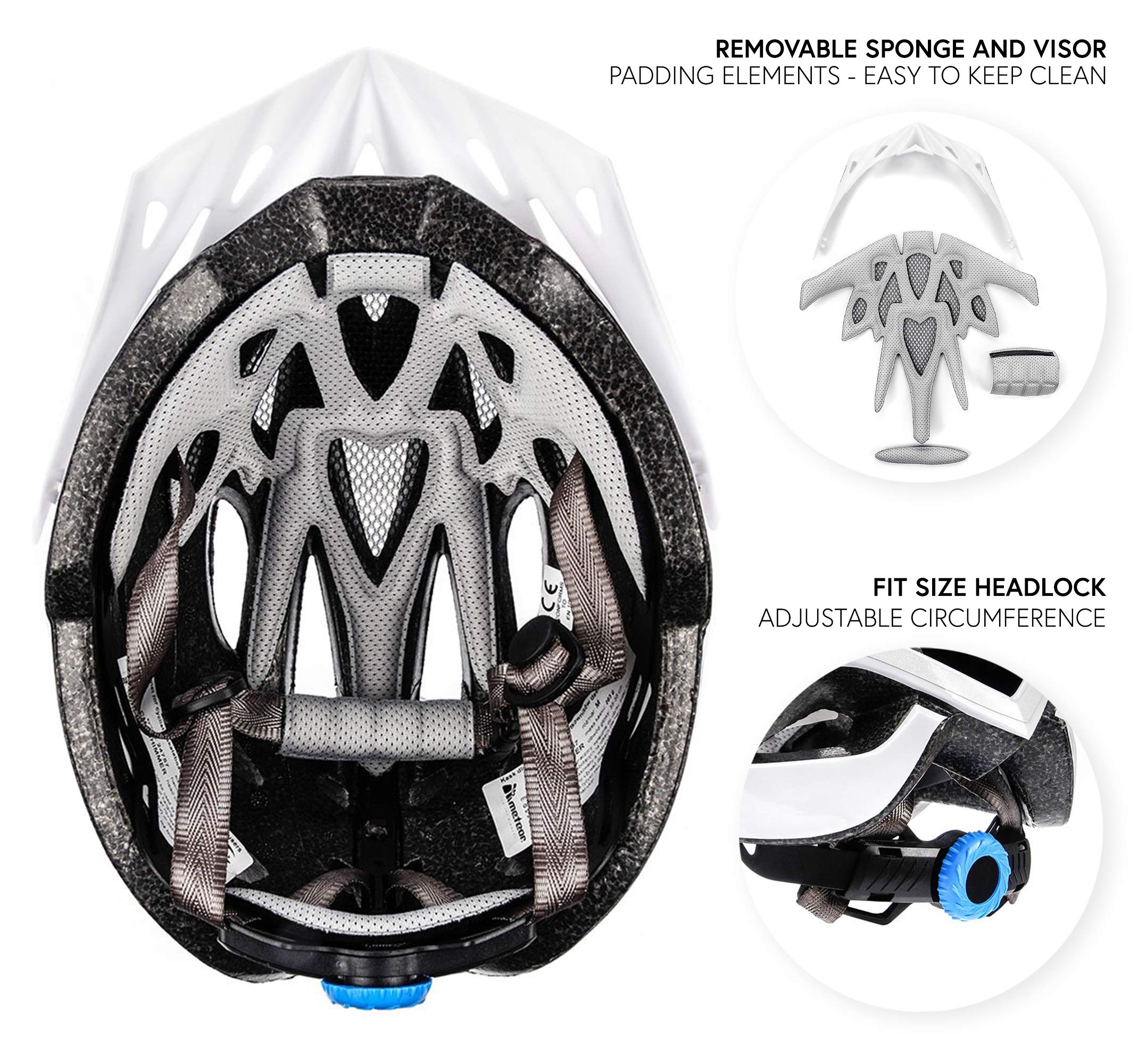 Kask Rowerowy z Daszkiem i Wentylacją, Lekki Kask na Rower z Regulacją Pokrętłem, 23 Otwory Wentylacyjne, Siatka Przeciw Owadom, Elementy Odblaskowe, EN1078, Unisex, Meteor Shimmer