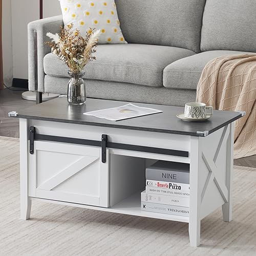 Miniatura 32 de VINGLI Mesa de centro con tapa elevable, 36 pulgadas, pequeña mesa de centro de madera con almacenamiento, mesa central rectangular de madera con