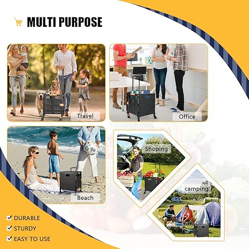 Miniatura 5 de SELORSS Carrito utilitario plegable portátil, carrito de compras, carrito de compras, caja de herramientas plegable con ruedas giratorias, tapa de