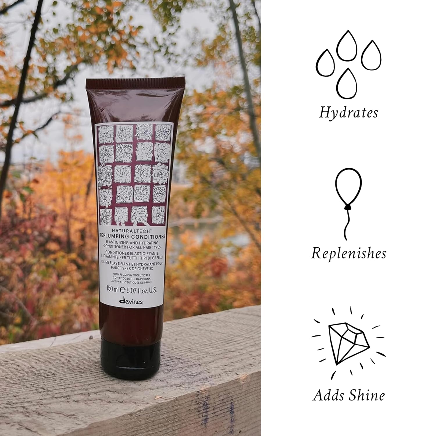 Davines Naturaltech Replumping Conditioner, Elasticizing & Moisturizing for Fine Hair Lacking Elasticity - With Plum Phytoceuticals - Detangles & Adds Body, 5.07 Fl Oz - Image 3