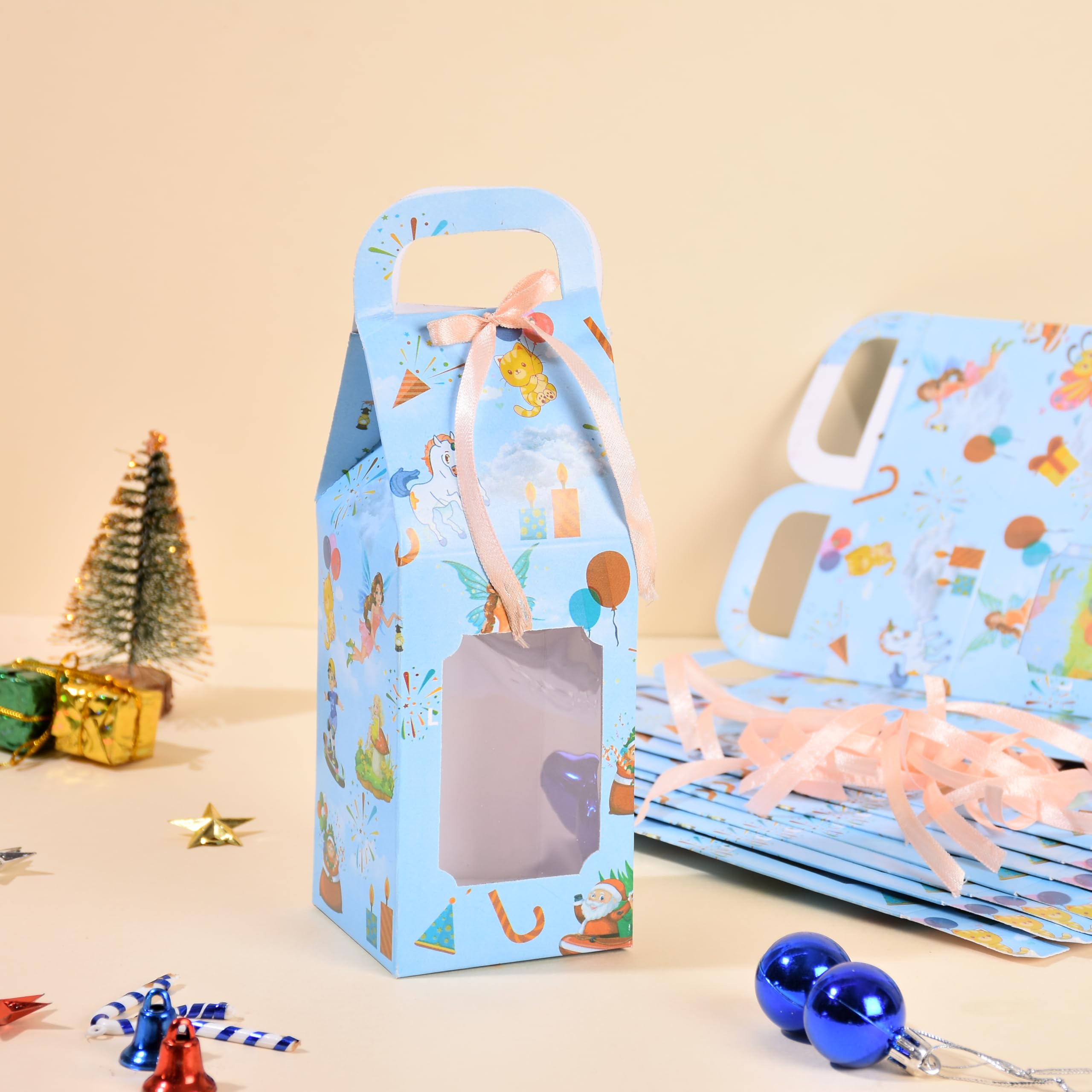 Decorative paper Folding Storage Box, Favour Boxes With Ribbon Perfect for Wedding Return Gift box,Christmas, New Year, Birthday, Xmas Gift, Chocolate Packing box, Dry Fruits Gifting (Pack of 10