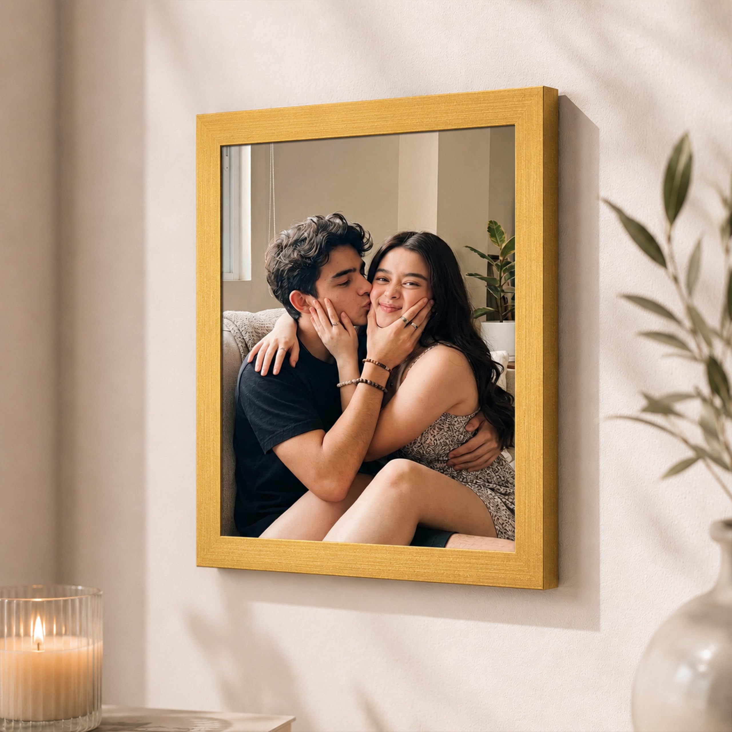 Art Street Synthetic Wall Photo Frame, Bedroom, Office, Living Room (10 inches x 12 inches, Matted to 8 inches x 10 inch, Gold)