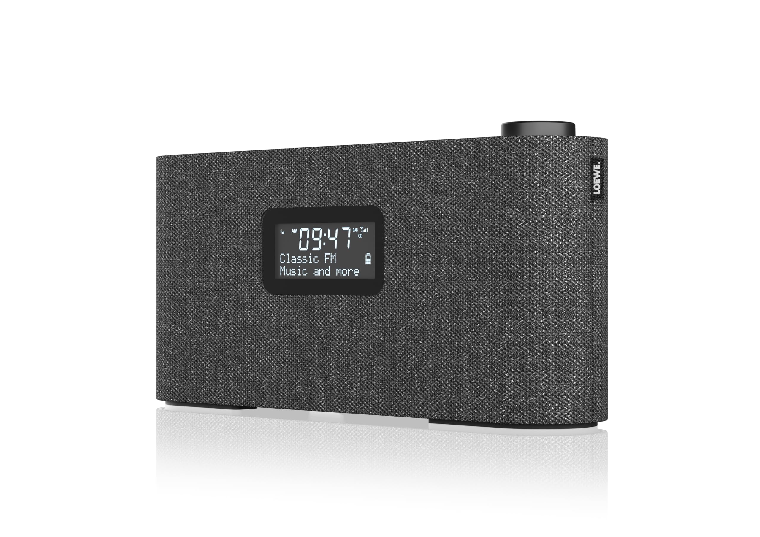 Loewe Radio.Frequency, Radio Dab+, 28 vatios de Sonido, Pantalla LCD, 14 Horas de Tiempo de reproducción, Madera, Tela, Radio, Larga duración de la batería, manejo fácil.