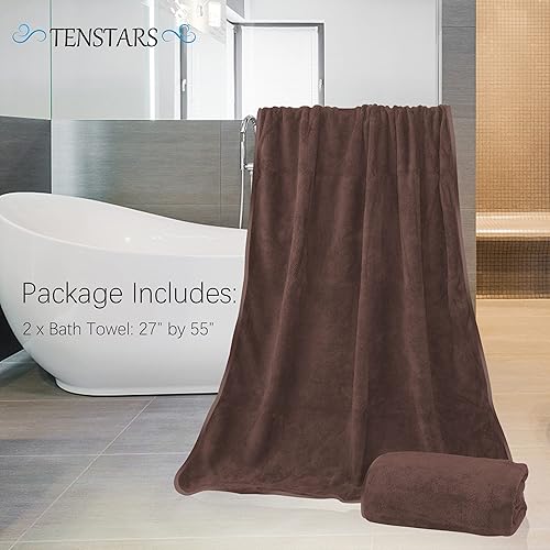 Miniatura 2 de TENSTARS Toallas de baño de seda con dobladillo para liquidación de baño - 27 x 55 pulgadas - de secado rápido, ligeras y finas - toalla absorbente