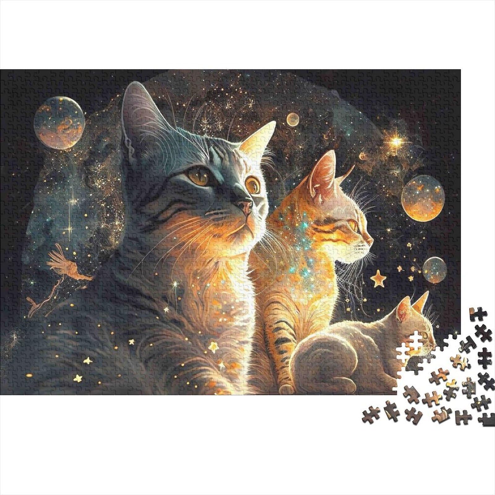 Cosmic Cats 1000 Piece Jigsaw Puzzle for Adults Starry Space Relaxation Focus Home Gift 52x38cm/1000pcs