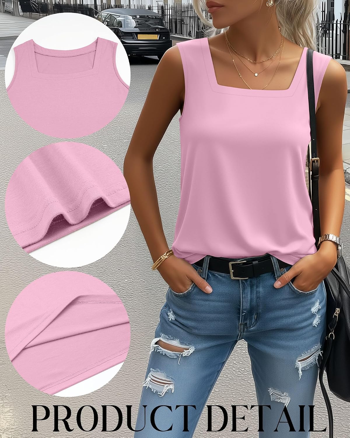 3 Pack Summer Women's Tank Tops Casual Sleeveless Shirt Loose Fit Square Neck Tank Top image 5