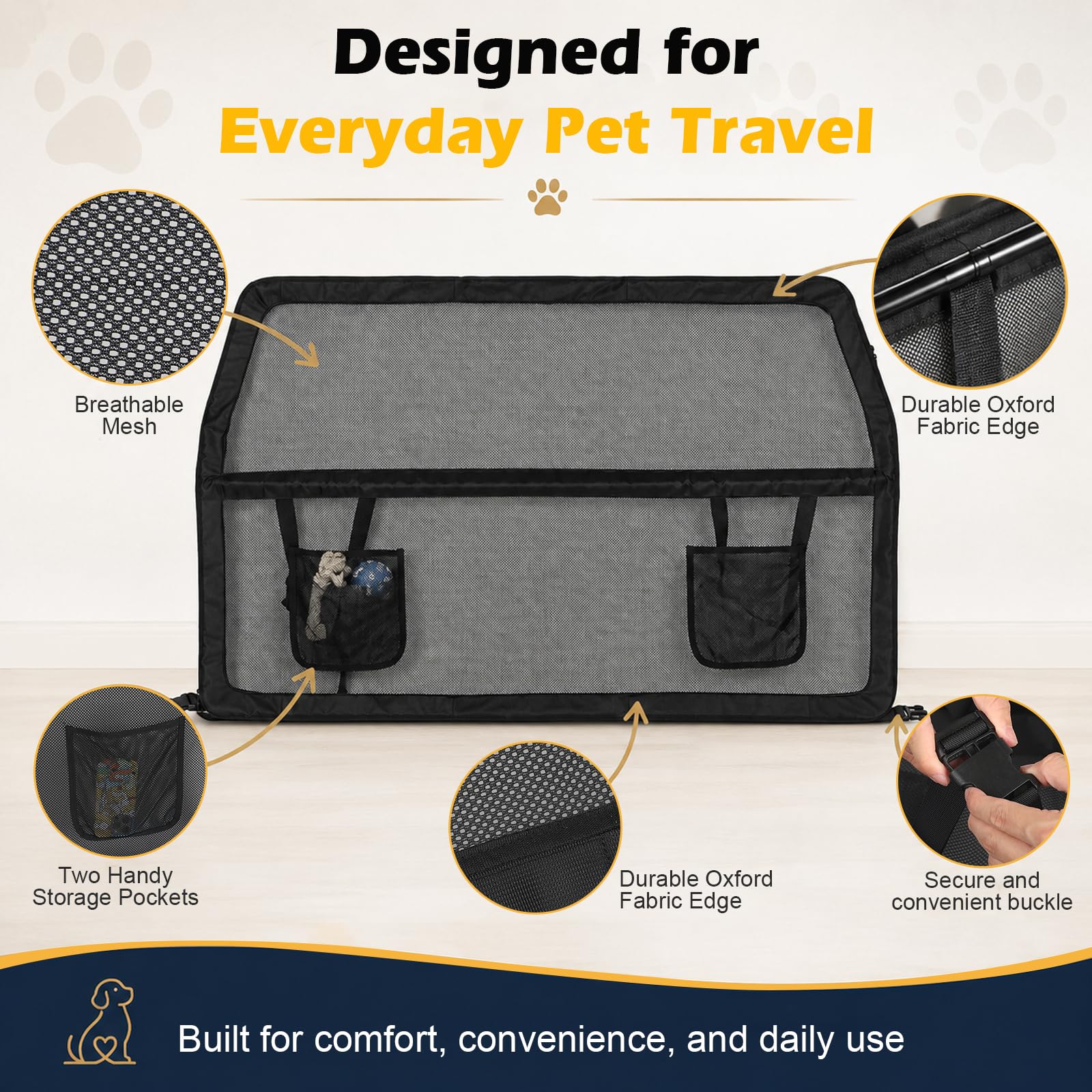 Grille de protection pour chien - Siège arrière et coffre - 127 x 142 x 81 cm - Filet de protection pour chien - Filet de protection renforcé et cadre en métal - Barrière universelle pour