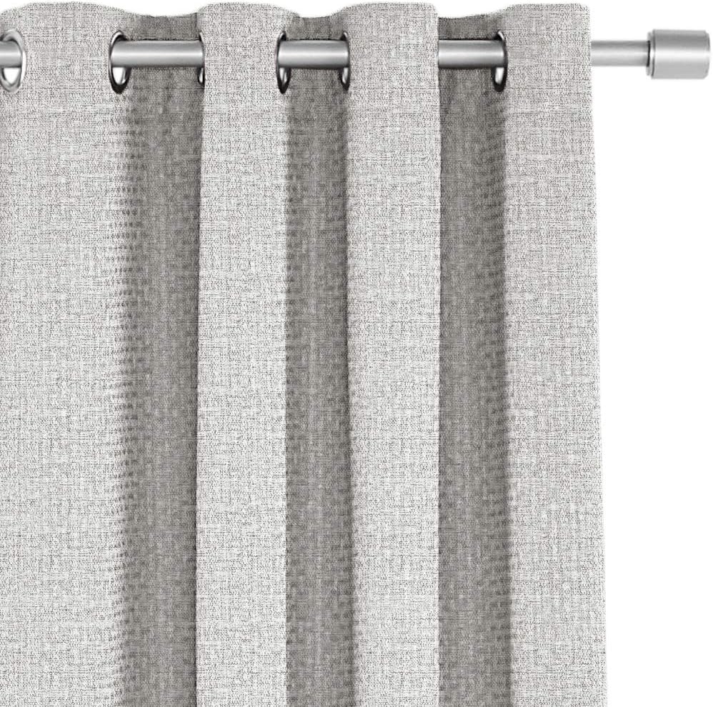 Amazon Basics 100% Blackout Basket Weave Window Panel with Grommets and Thermal Insulated, Noise Reducing Blackout Liner - 52" x 54", Mineral Grey