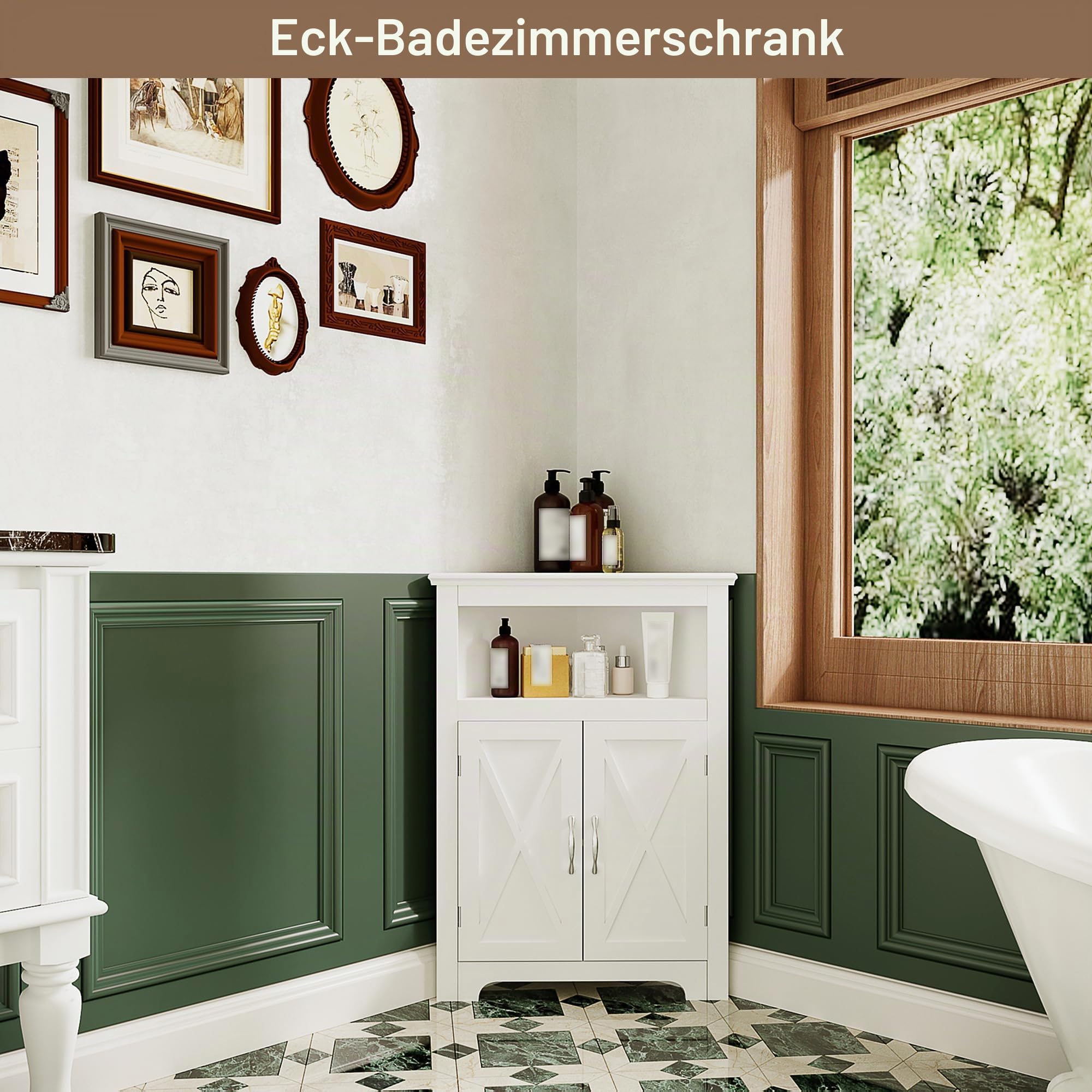 ChooChoo Eckschrank, kleiner Eckschrank mit Scheunentür-Design und verstellbarem Regal, platzsparender Wohnraum für Wohnzimmer, Badezimmer, Küche, Schlafzimmer, Weiß