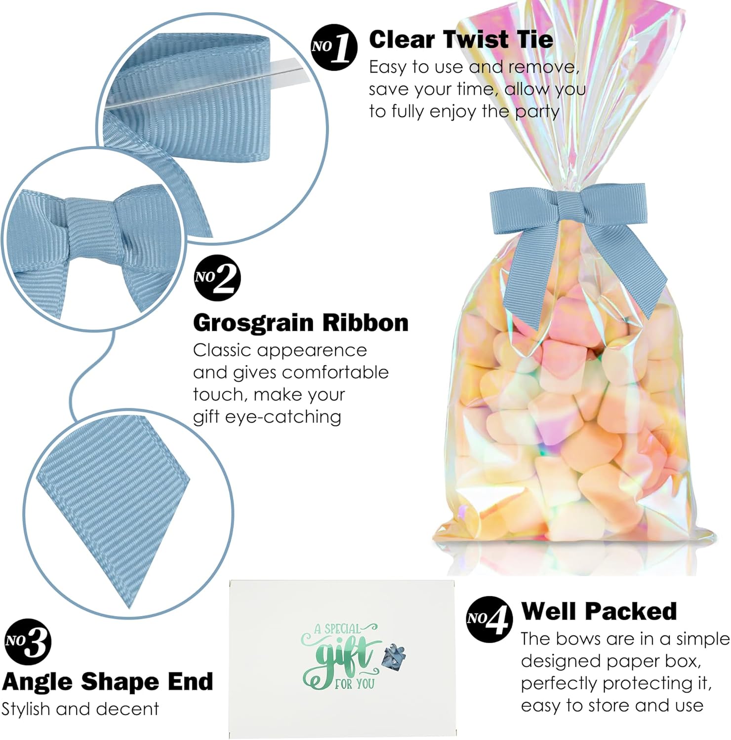 50 PCs Dusty Blue Bow 2.5" Grosgrain Ribbon Bow for Decorations, Small Bows for Crafts, Mini Bow Twist Tie Bows for Gift Wrapping, Premade Bows for Baby Shower, Wedding, Party, Treat Bags - Image 3