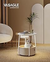 Vista 2 de VASAGLE LILEA Collection - Side Table with Charging Station, Round End Table with Fabric Basket, LED Nightstand with USB Ports, Modern, for Living