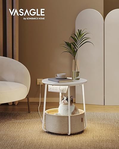 Miniatura 2 de VASAGLE LILEA Collection - Side Table with Charging Station, Round End Table with Fabric Basket, LED Nightstand with USB Ports, Modern, for Living