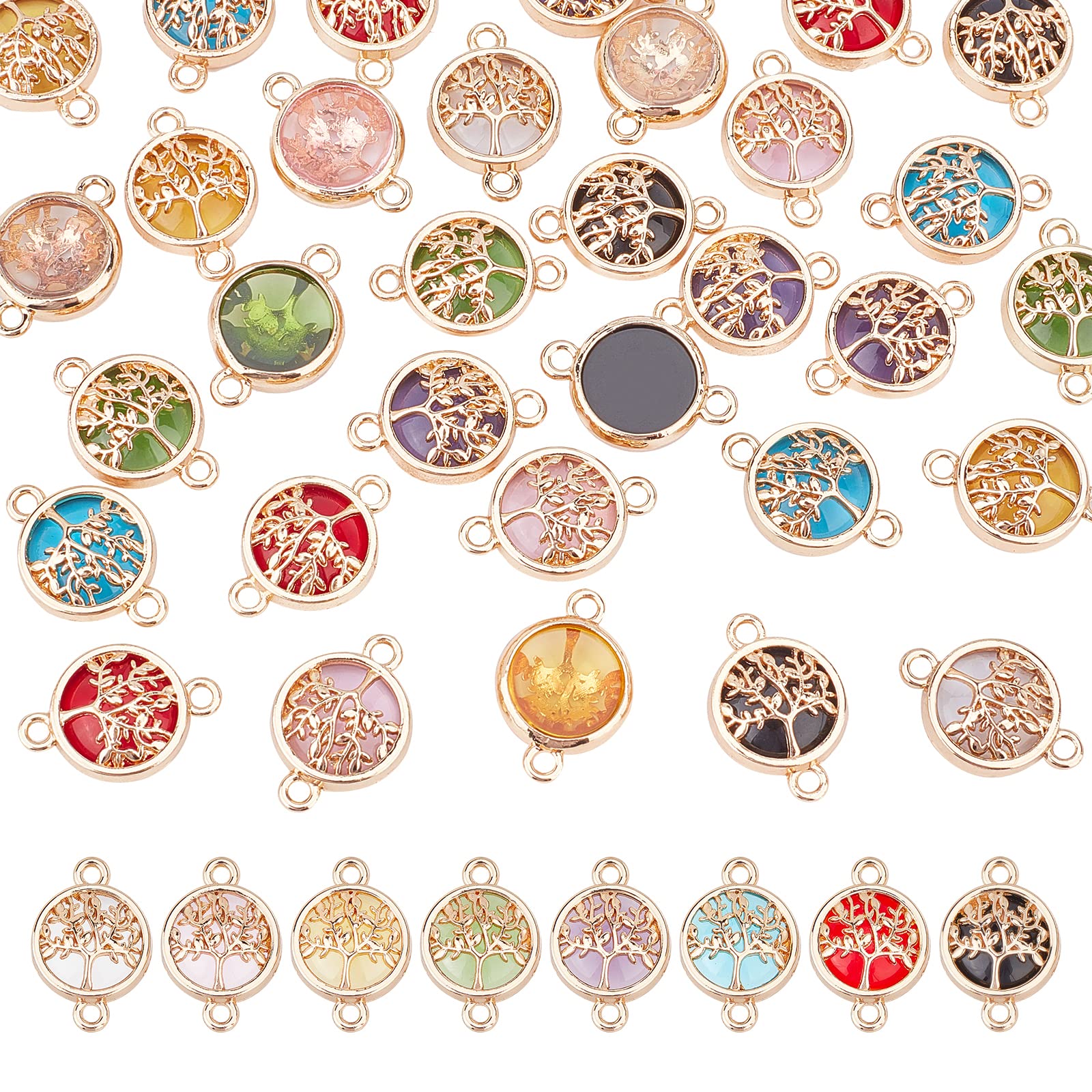Breloques Arbre De Vie Plaquées Or 18 Carats - 24 Pièces Coeur, Étoile, Rond - 10-13 Mm - Pour Bijoux DIY