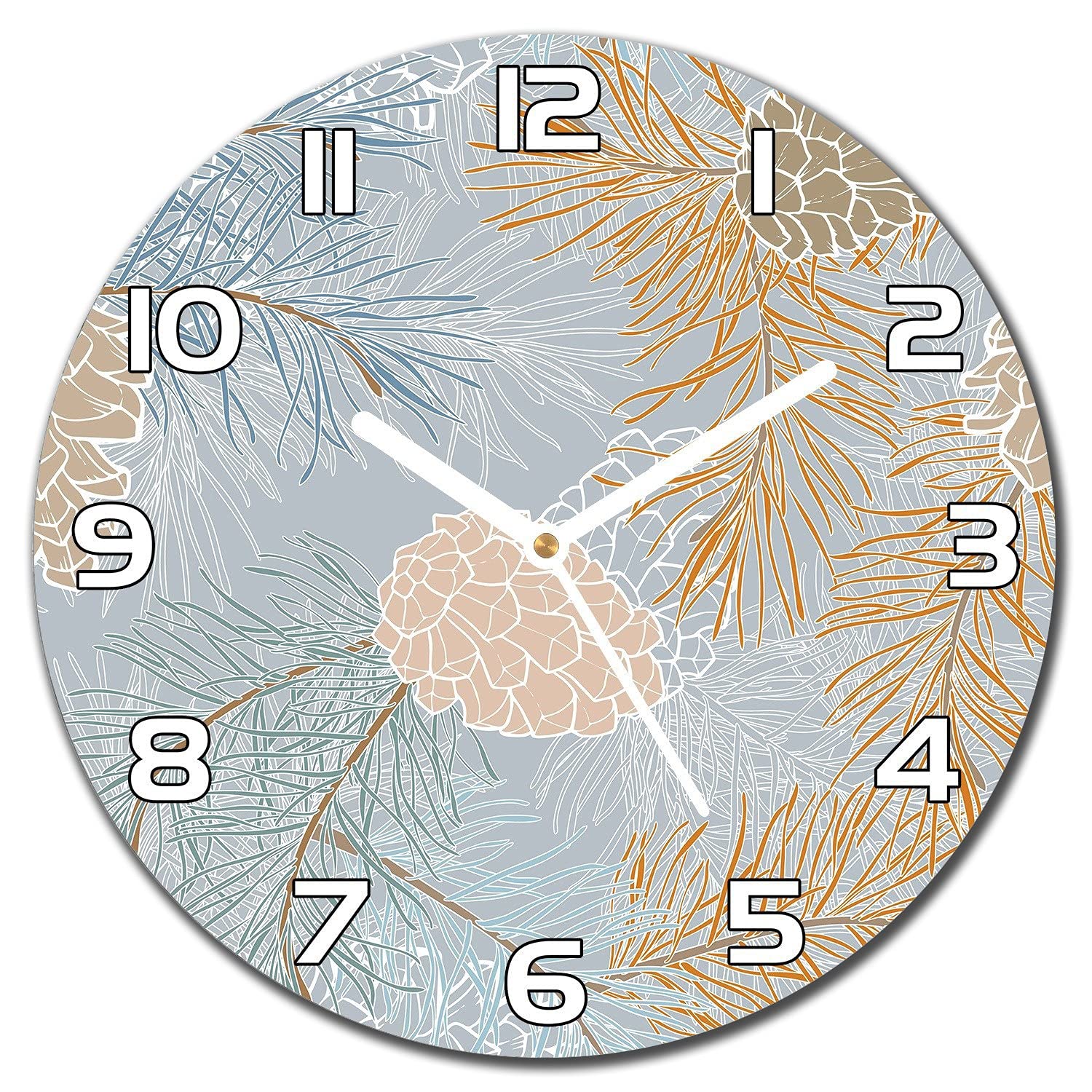 Horloge en verre anti-rayures 30 cm motif pin nordique pour décorer un mur vide facilement