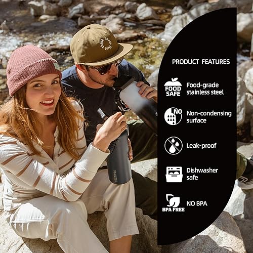 Miniatura 4 de Botella de agua aislada de 40 onzas, acero inoxidable al vacío de triple pared (apta para lavavajillas), a prueba de fugas y sin BPA, jarra frasco