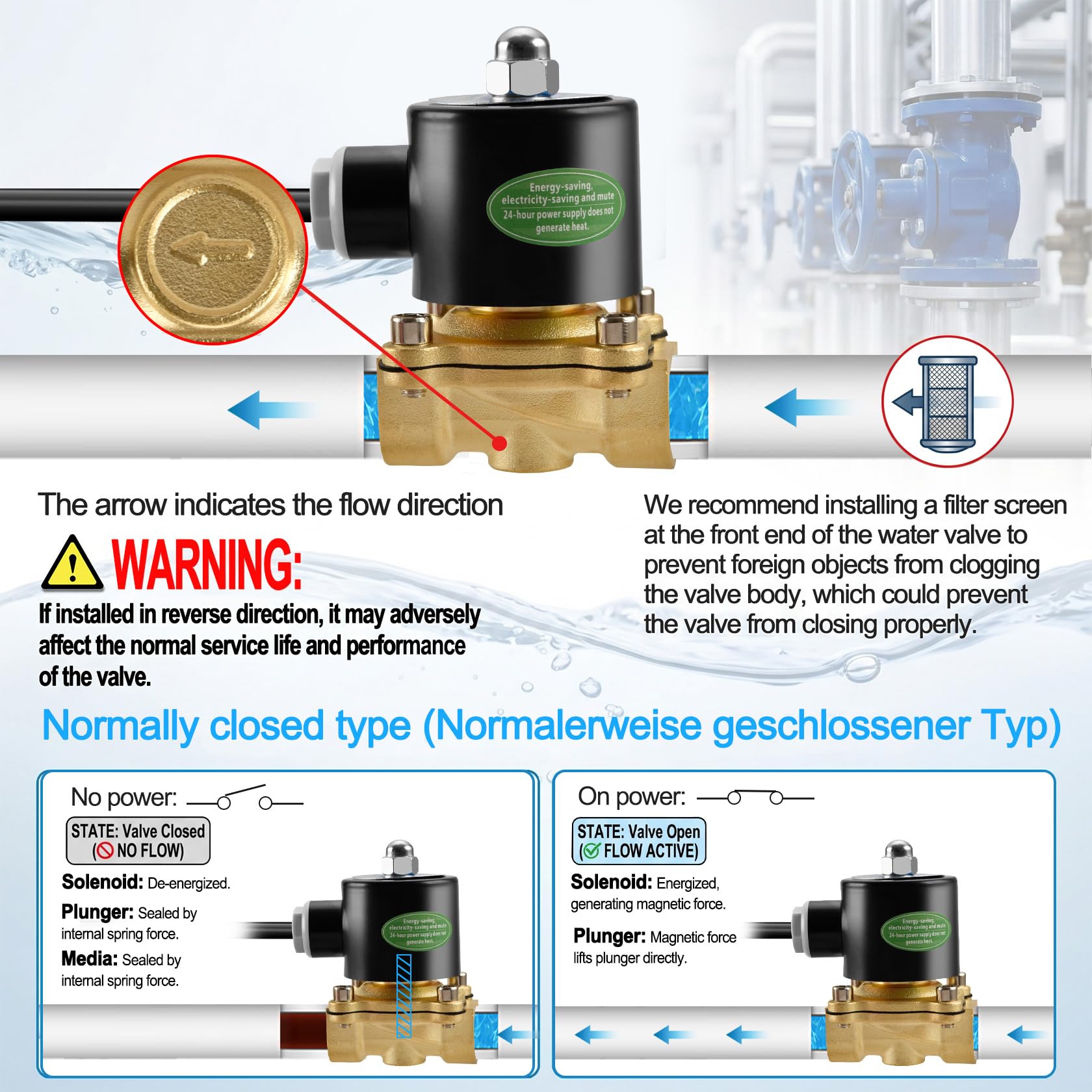 Heschen Válvula solenoide eléctrica de latón, 2W-160-15J, PT1/2'', AC220V, aire de agua de acción directa, válvula de reemplazo normalmente cerrada