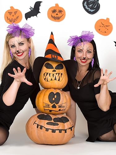 Miniatura 4 de Blulu Accesorios de disfraz de los años 80 para mujer, diadema de encaje, aretes de neón, guantes de red para fiesta retro de los años 80, Halloween