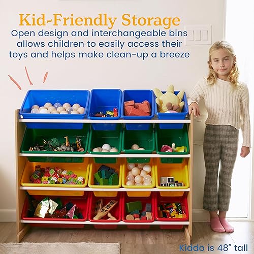 Miniatura 5 de ECR4Kids Organizador de 4 niveles con 16 contenedores, almacenamiento de juguetes, naturalprimario