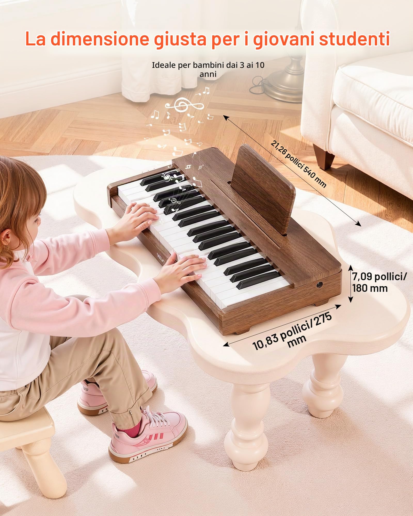 VEVOR Mini Strumento Musicale Giocattolo in Legno a 37 Tasti, Mini Strumento Musicale Giocattolo Educativo con Suono Realistico, Doppia Alimentazione, Volume Regolabile per Bambini Piccoli