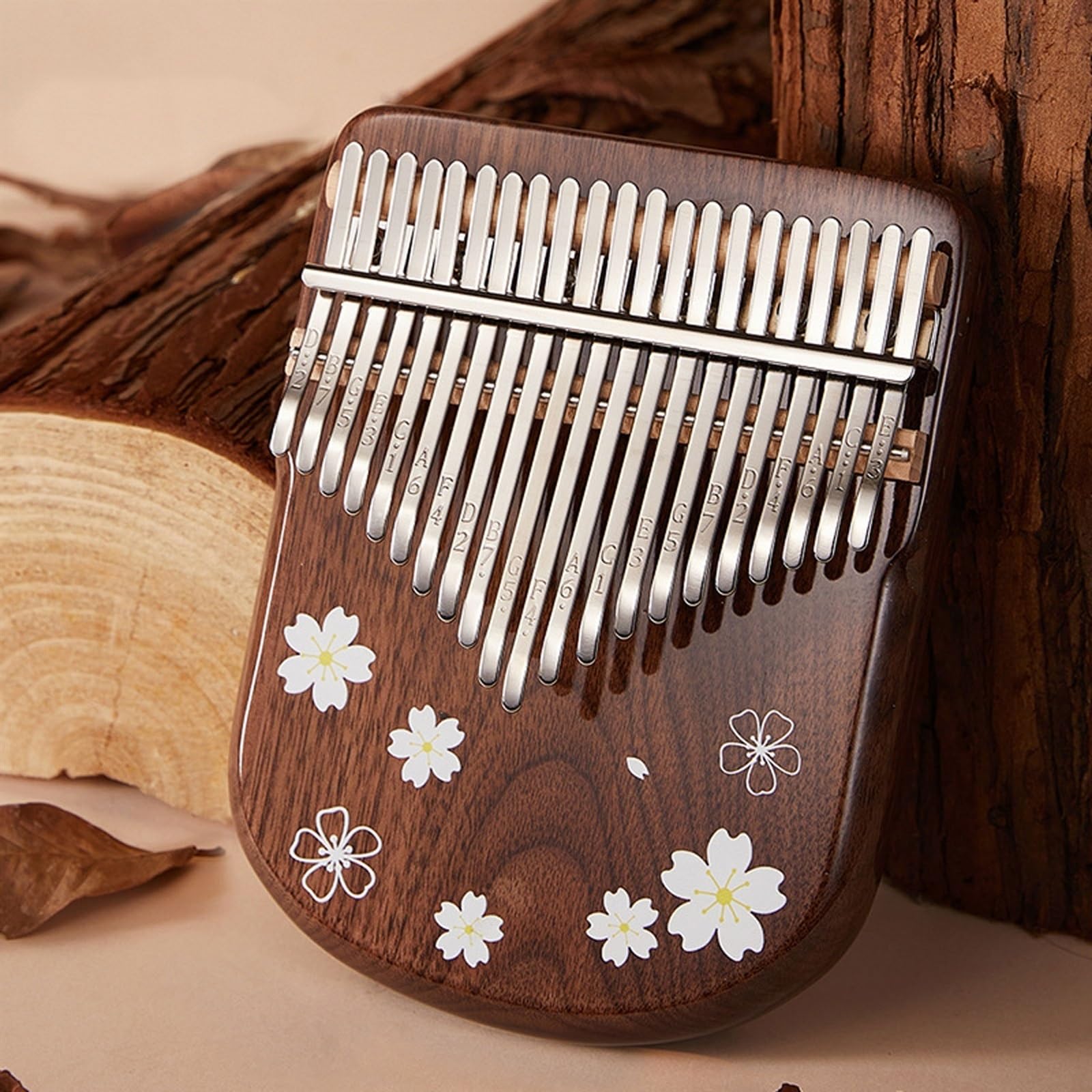 Kalimba 21 Klawiszy Wygodny Uchwyt Grawerowane Klawisze Fortepianu, Palec Fortepian z Młoteczkiem do Strojenia, Instrukcje do Nauki Pianino na Kciuk Początkujący(Brown C)