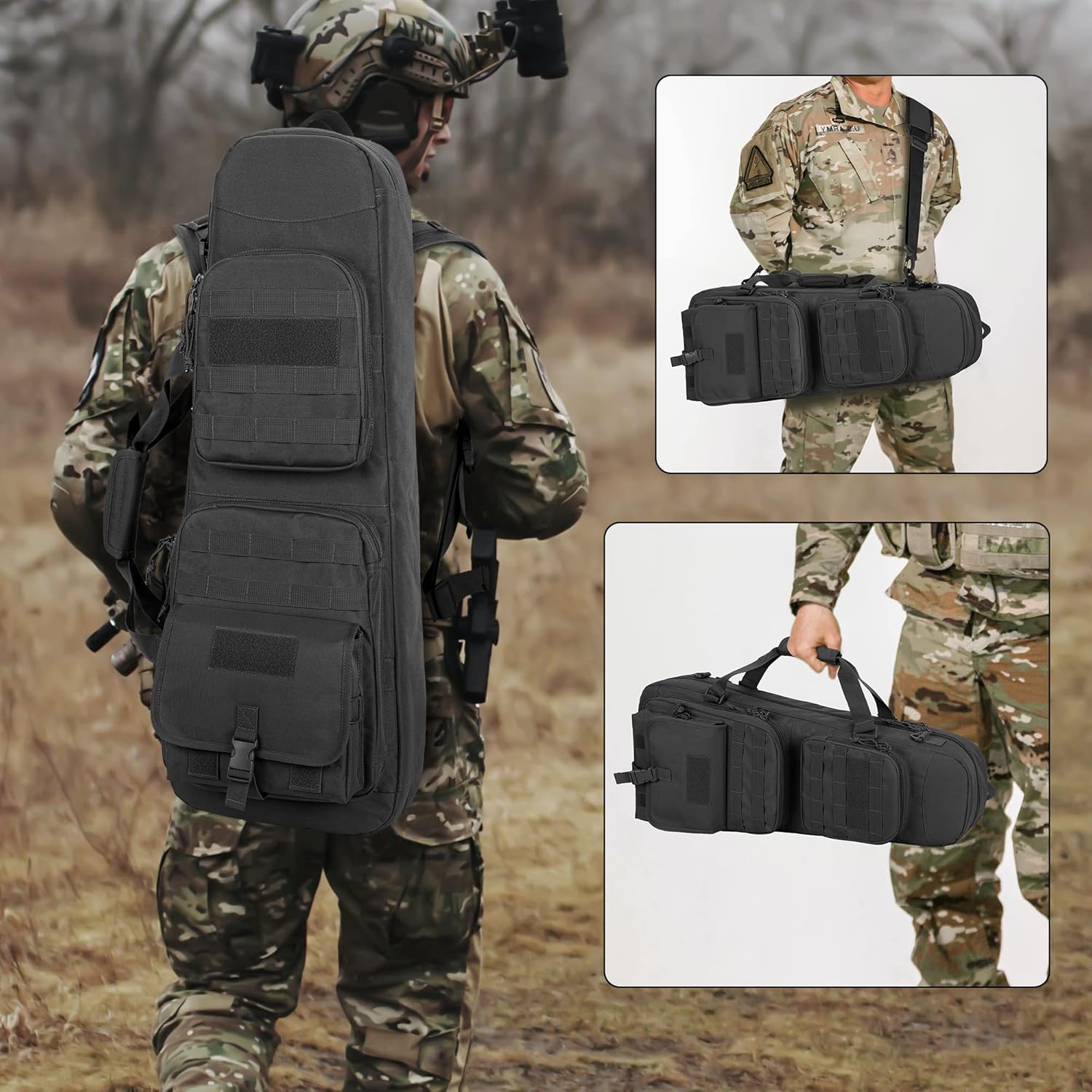 DSLEAF Double Short Barrel Rifle Case for 28” Rifles, Soft Tactical Rifle Backpack & Padded Rifle Bag for Hunting and Shooting - Image 5