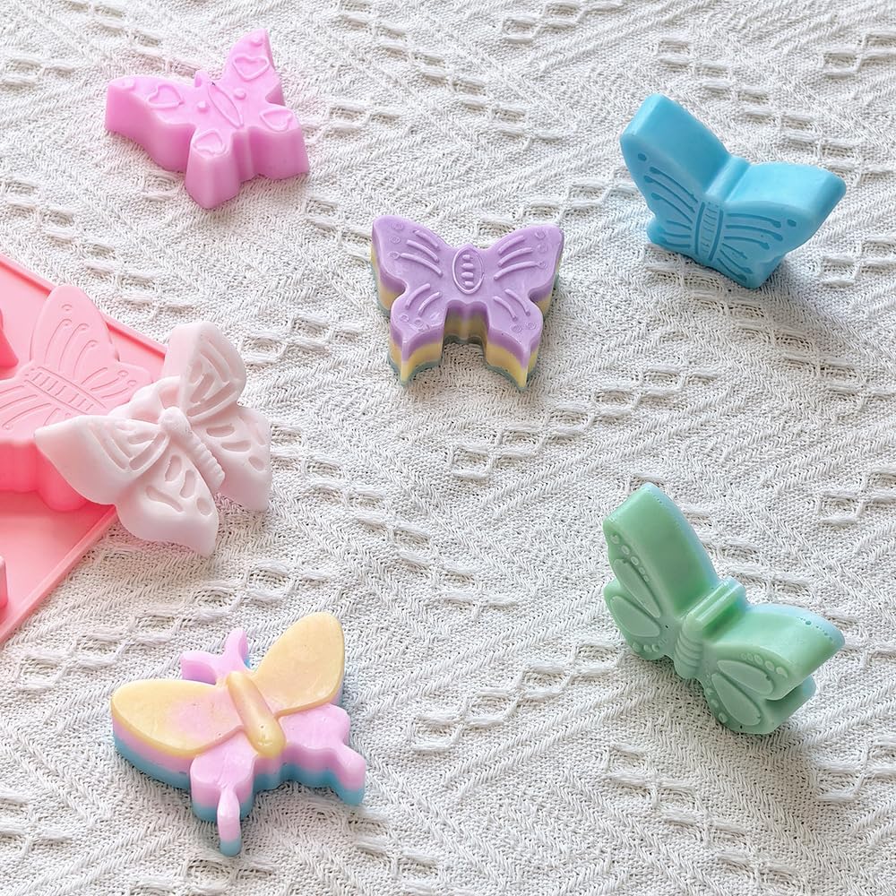 Butterfly Soap Molds Set of 2, 6 Design Butterfly Shaped Mold | 3D Butterfly Silicone Molds for Crafts Candle Wax Melt Chocolate Cake Pop Jello Ice Cube Candy DIY Baking Dessert