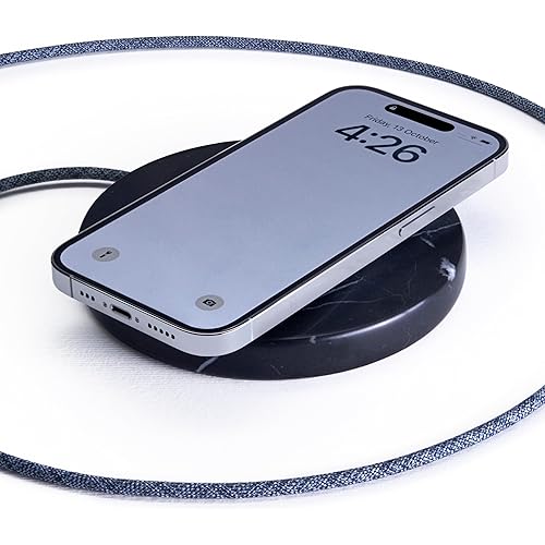 Einova Classic Stone - Marble Wireless Charger Designed in Italy, Wireless Charging Pad | Integrated 6 ft USB-C Cable | Smartphones, Wireless Earbuds, Smartwatches - Black Marble