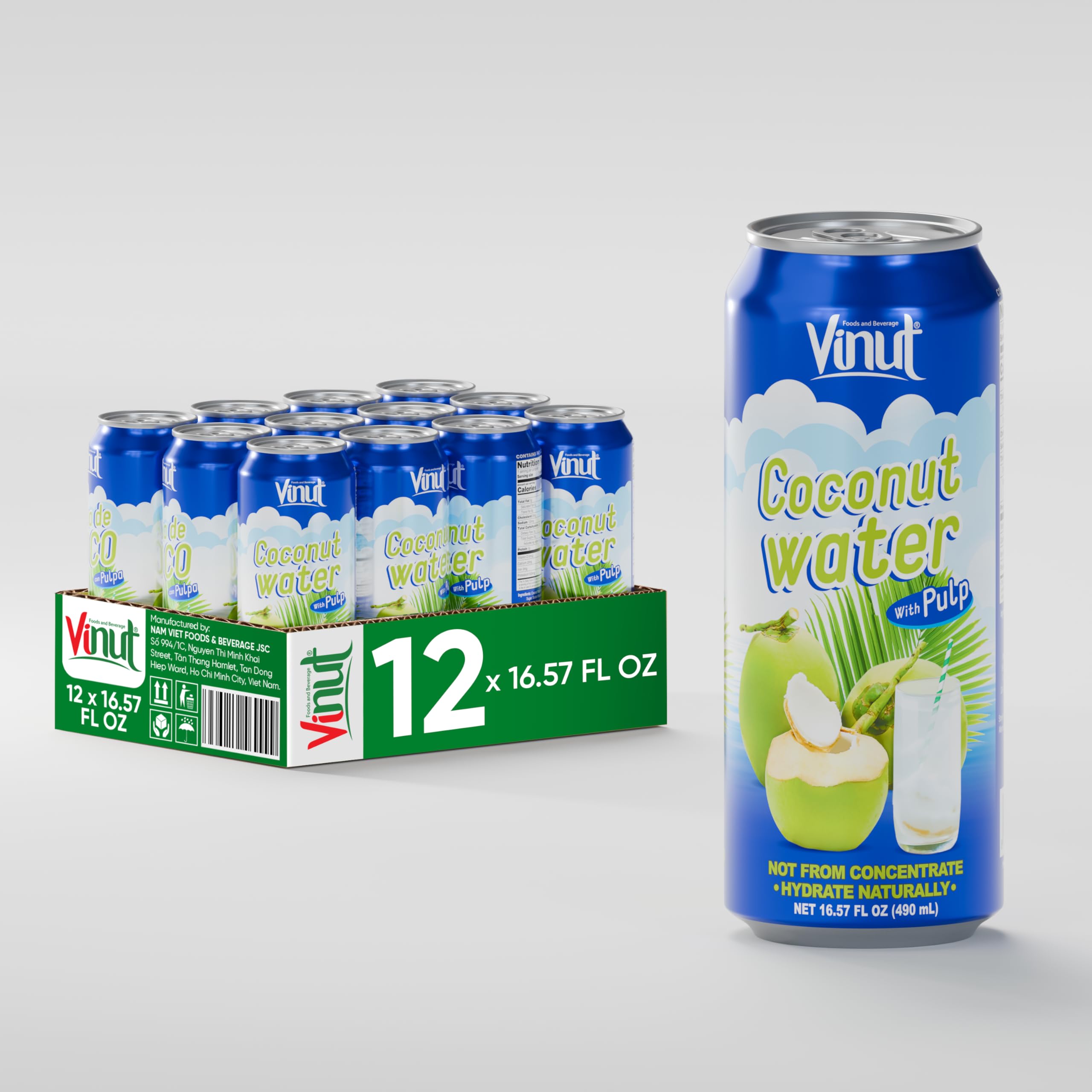 Original Coconut Water Drink With Pulp (16.57 fl oz, Pack of 12), Hydrate Naturally, Fresh, High Calcium, Potassium, Nutrient Rich, Not From Concentrate, Strong Coconut Flavor and Aroma