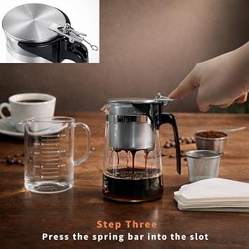 Pour Over Coffee Maker Set, 304 Stainless Steel Coffee Dripper with On/Off Switch, Borosilicate Glass Small Coffee Pot, 50 Filter Papers, Multi-Functional Immersion Drip Cafe Brewer Machine (1, 250ml)