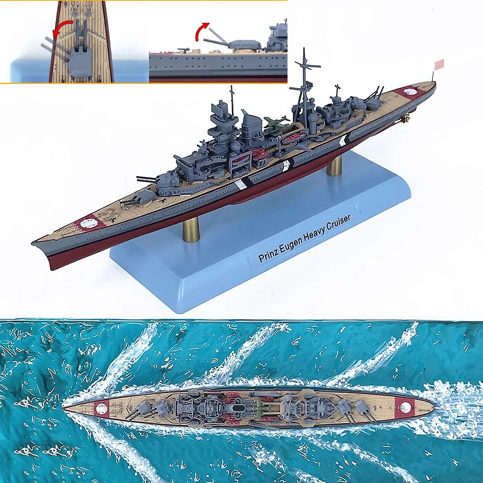 1:1000 Deutscher Schwerer Kreuzer Prinz Eugen, Simulations-Kriegsschiffmodell, klebstofffreie Farbtrennung, fertige Ornamente, militärische Hobby-Sammlungsgeschenke