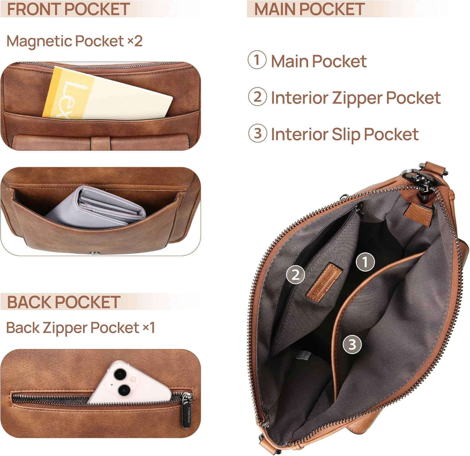 Crossbody Bags for Women Leather Purses Medium Hobo Shoulder Handbags Anti Theft Tr... - Image 6