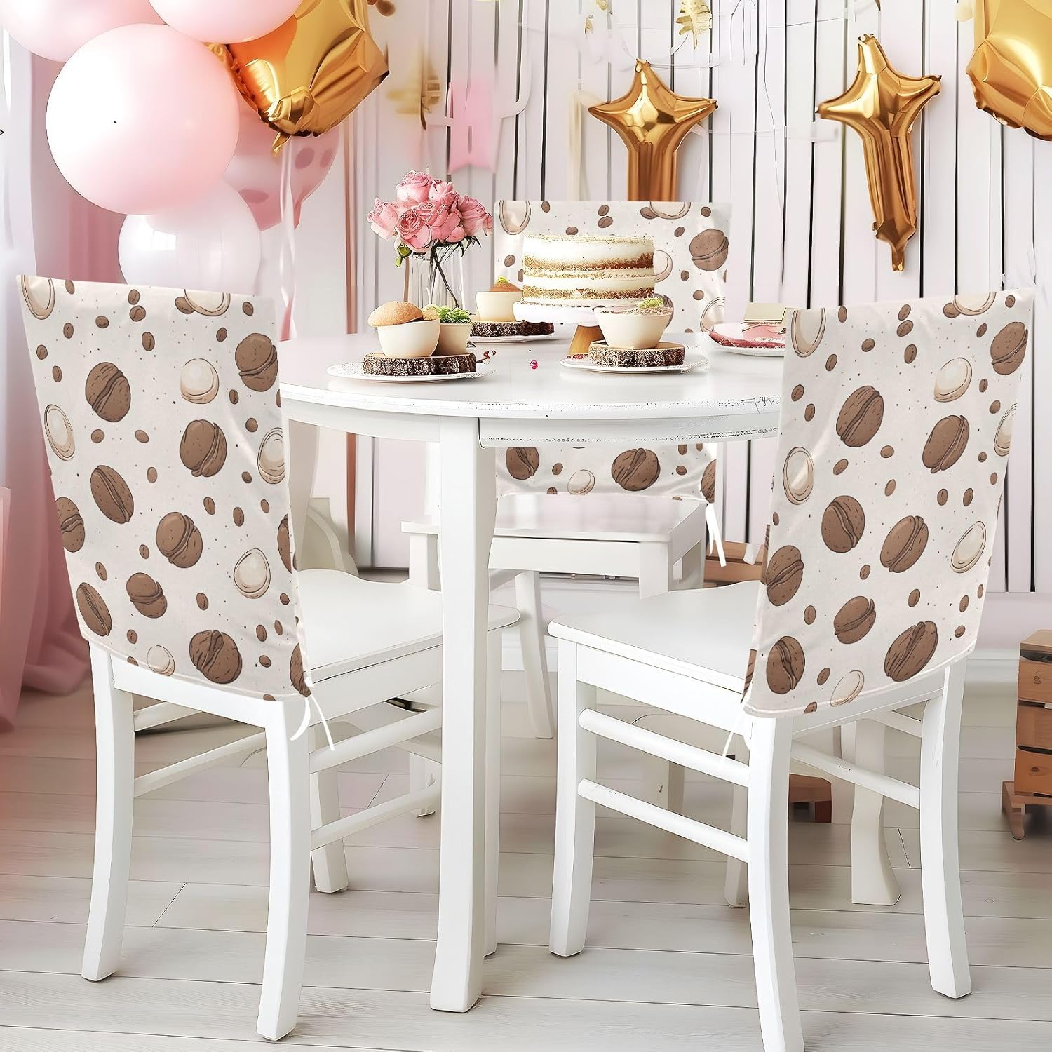 ALAZA Coffee Bean and Deserts Chair Back Cover Set of 6, Washable Reusable Removable Chair Slipcovers Decorative Chair Cover for Home Kitchen Wedding Party