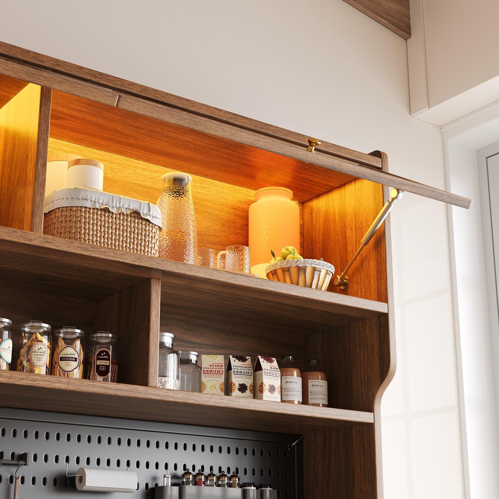 KOMHTOM Buffet Haut Cuisine 145x39x171 cm, LED RGB, Noyer