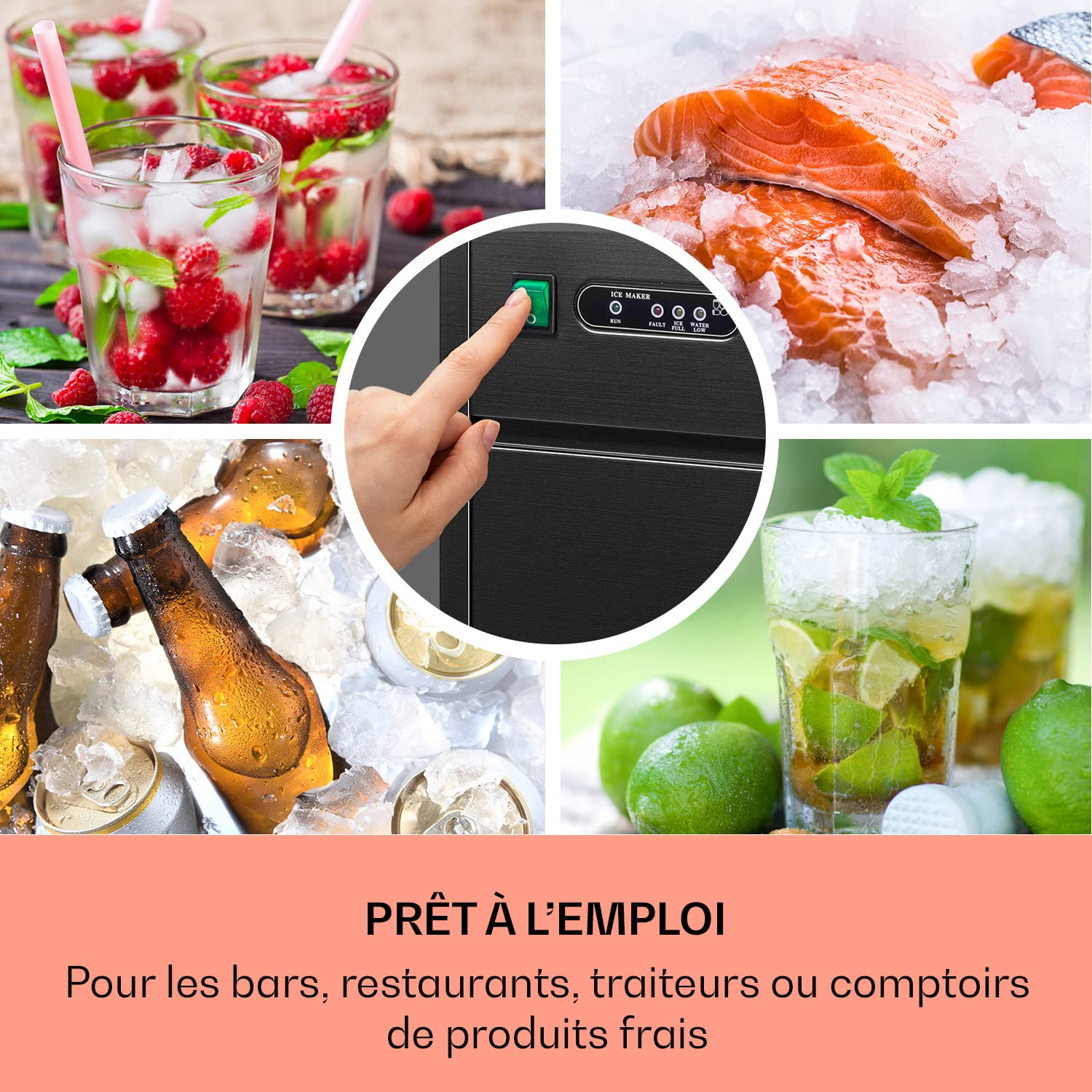Klarstein Machine a Glacons Portable pour la Maison en Acier Inoxydable, Capacité de 1,3L, Machine a Glaces, Ice Maker Afichage LED, 145W, R600a, Capacité 20 kg, Stockage 3,5 kg, Pelle à Glace et Bac