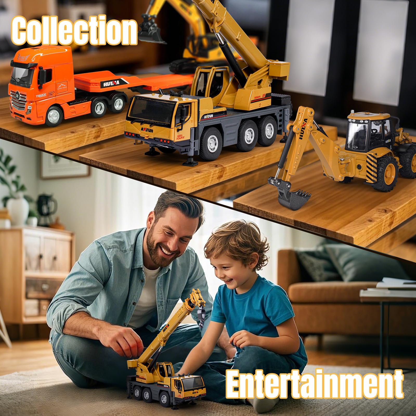 HUGMIE 1:50 Crane Boys Toys,Construction Toys with Movable parts,Truck with Extendable long arm,Winch and Rubber Wheels for Boys Toys Age 8 - Image 2