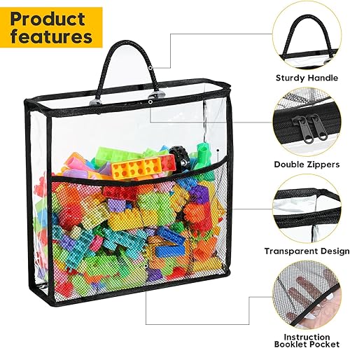 Miniatura 4 de 10 bolsas de almacenamiento de juguetes transparentes con cremallera con asa, organizador de almacenamiento de juguetes para niños con bolsillo de