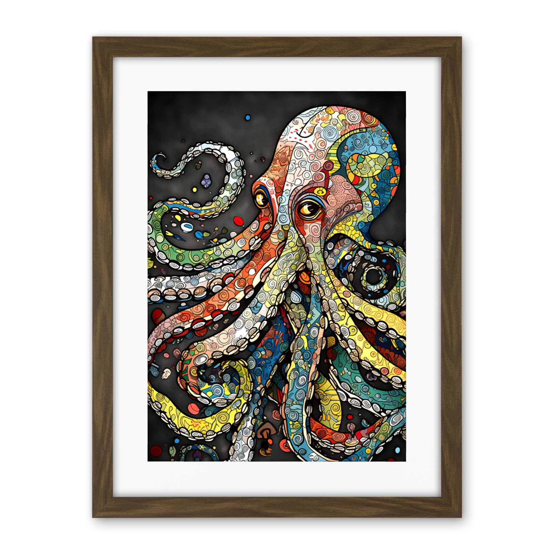 Artery8 Behind the Octopus Eyes Watercolour Pastel Colour Tentacle Doodle Pattern Artwork Framed Wall Art Print 18X24 Inch