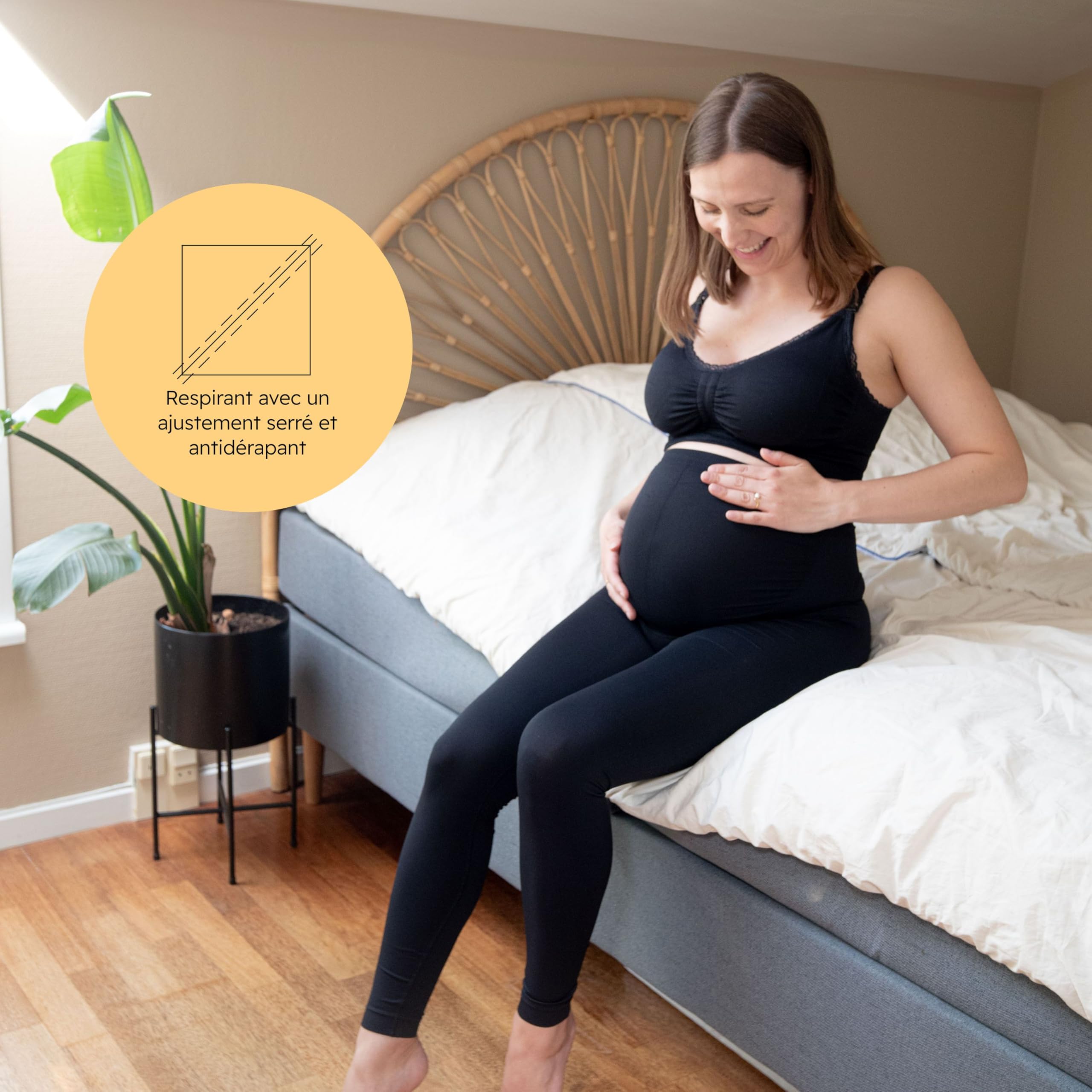 Carriwell Legging de Grossesse sans Coutures | Tissu Doux & Respirant | Soutien du Ventre & du Dos, Antidérapant & Opaque | Parfait en Toute Saison & pour Peaux Sensibles | Idéal pour Le Fitness S-XL