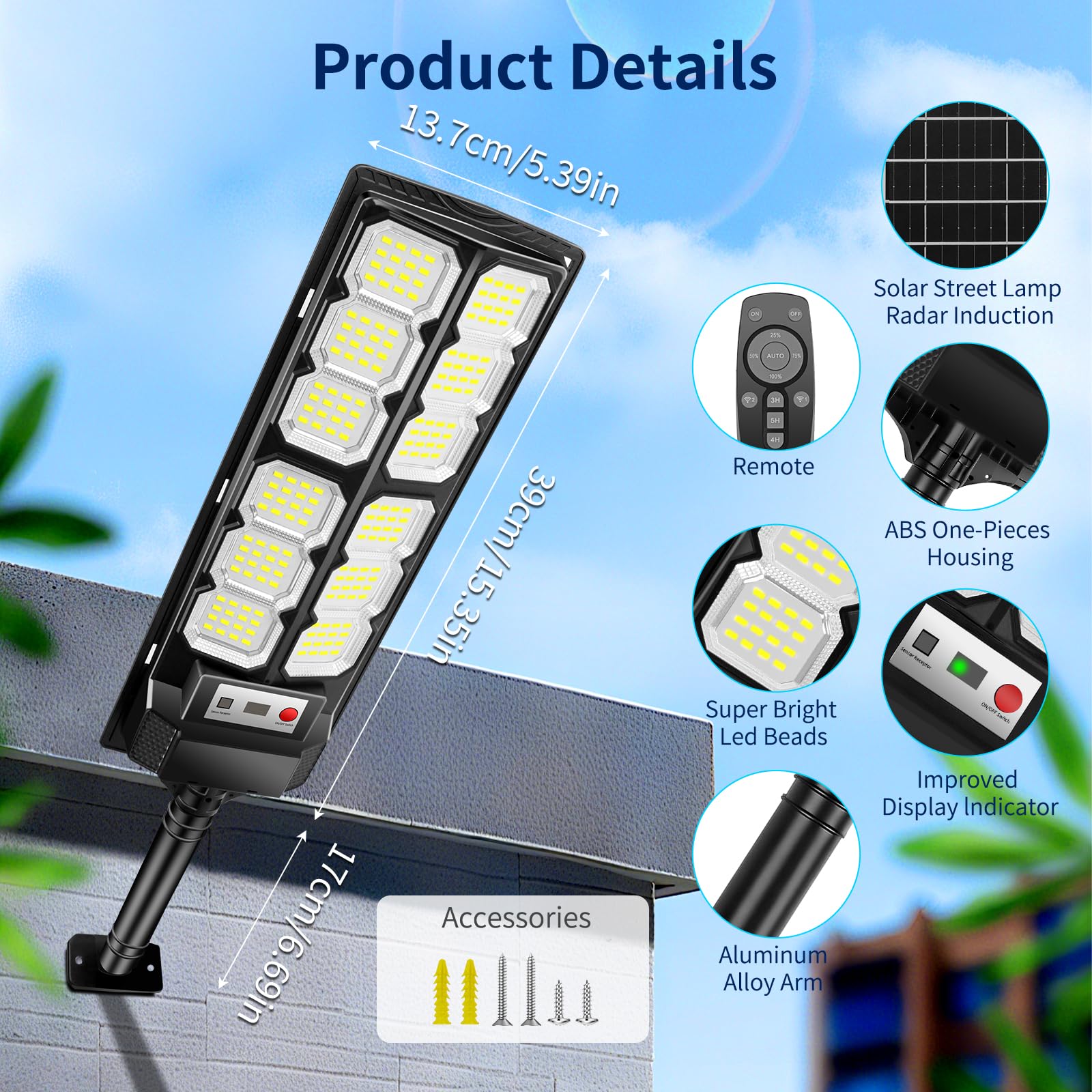 600W Lampione Solare Led Esterno 4 pezzi,IP66 Impermeabile Faretto Stradale con Sensore di Movimento,6500K Lampioni da Giardino Esterno Solari per Garage Strada