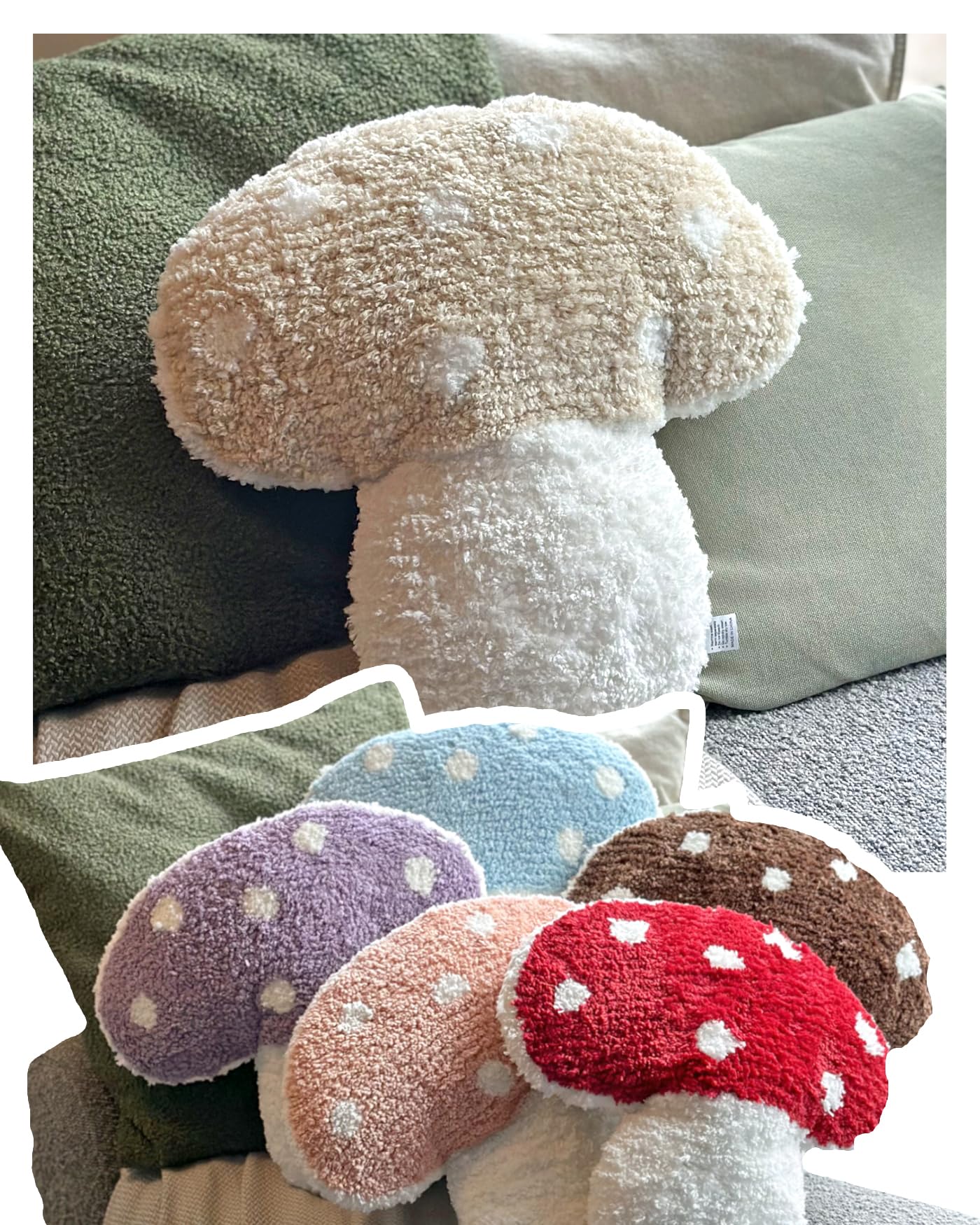 Dreamstall Mushroom Throw Pillow Tufted Shape Decorative Cushion 15” x 15” – Decor for Bed, Couch, Living Room (Cream)