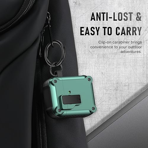 Vista 74 de Maxjoy Funda para AirPods Pro, clip de bloqueo seguro de fibra de carbono, cuerpo completo, a prueba de golpes, carcasa rígida con llavero