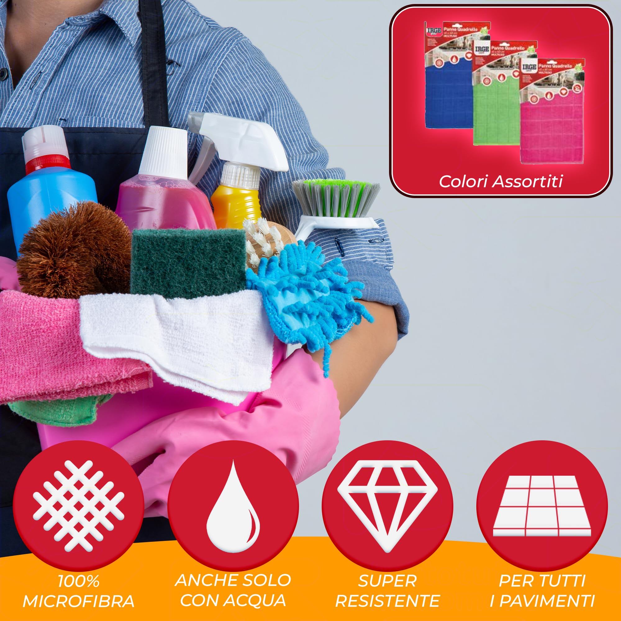 Sicignano – Tissu quadrillage 100 % microfibre, extra propre, résistant, sans halos, multi-usages, pour toutes les surfaces, lavable et réutilisable, couleurs assorties (3, 40 x 40 cm)
