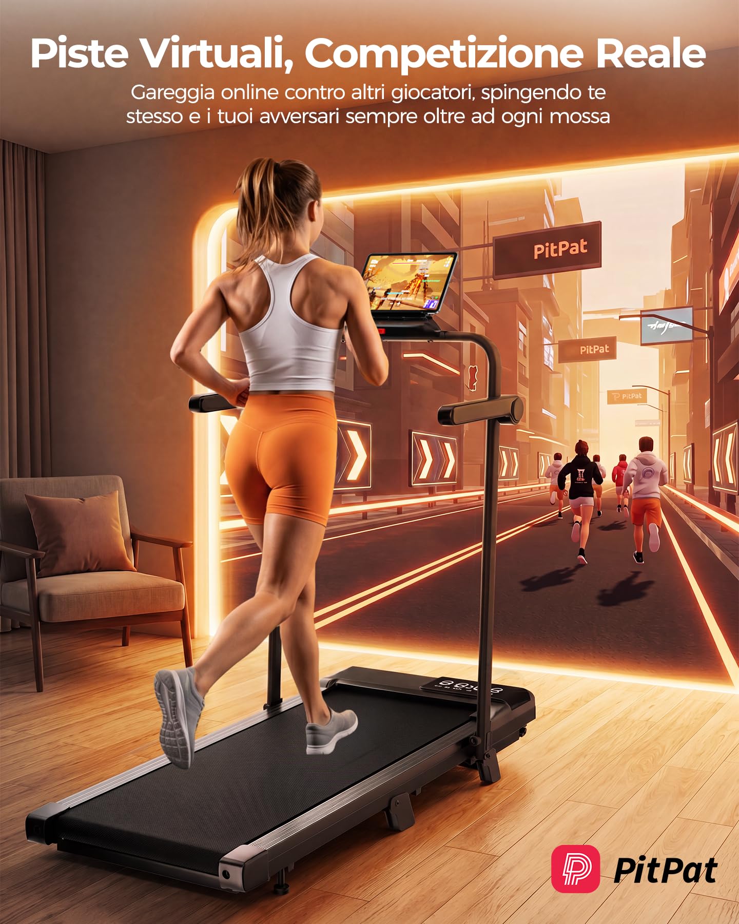 Superun Raceable Tapis Roulant Salvapazio Elettrico con Inclinazione 6%, 2.5CV/3CV Walking Pad,1-6/12 km/h Tapis Roulant Elettrico Pieghevole con APP Controllo Corsi di Allenamento, Massima di 136 kg