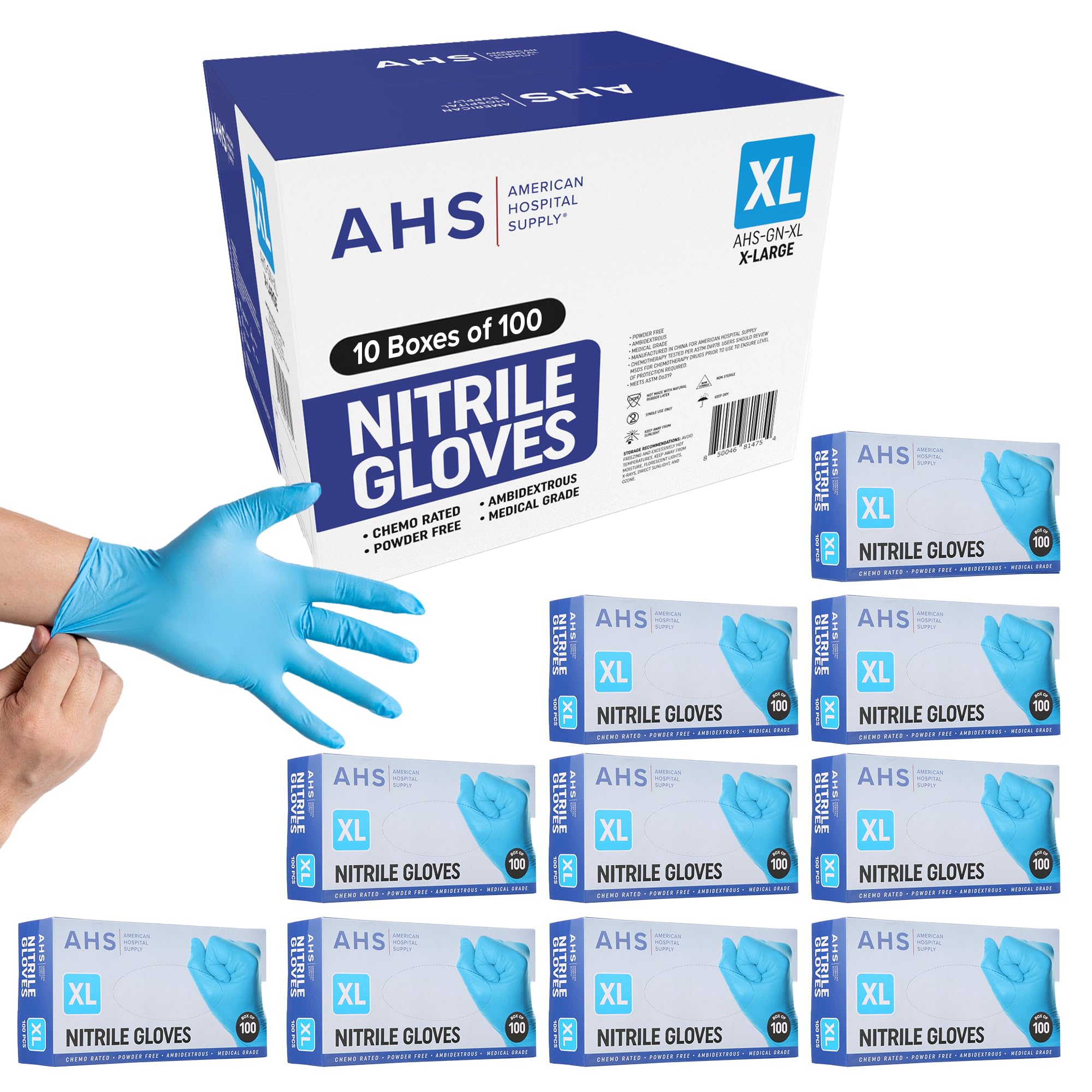 AMERICAN HOSPITAL SUPPLY Nitrile Gloves, Chemo-Rated Gloves Pack, Powder-Free, Medical-Grade, Examination Gloves