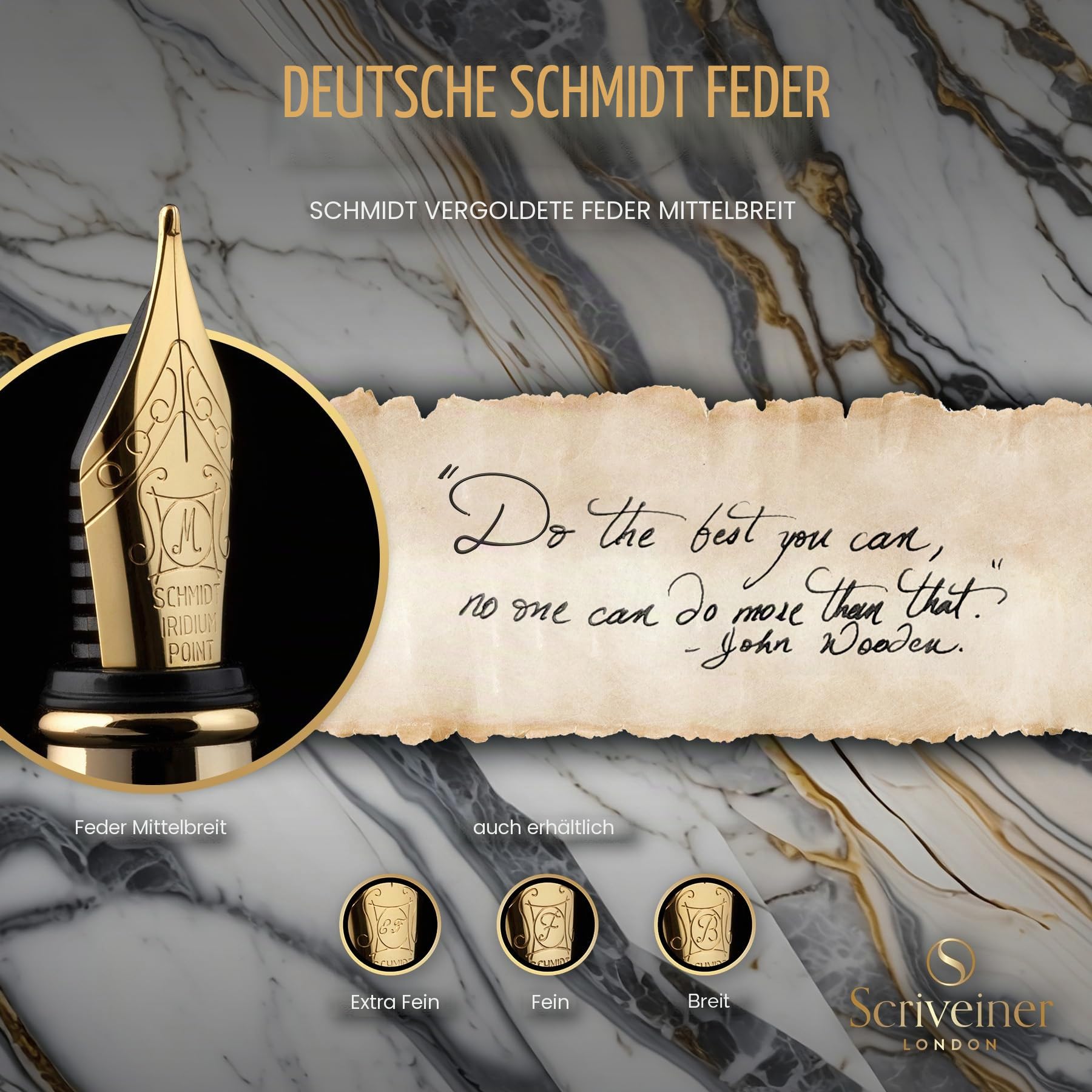 Scriveiner Silber Füllfederhalter Füller Edel mit Echtgold-Finish, Schmidt vergoldete Feder (mittel), Bestes Geschenk für Herren und Damen, Manager, Führungskräfte (Silber Chrom)