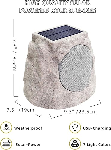 Miniatura 6 de MALUX Altavoces de roca al aire libre impermeable al aire libre Bluetooth impermeable IP44 altavoz de roca al aire libre recargable 7 colores de luz