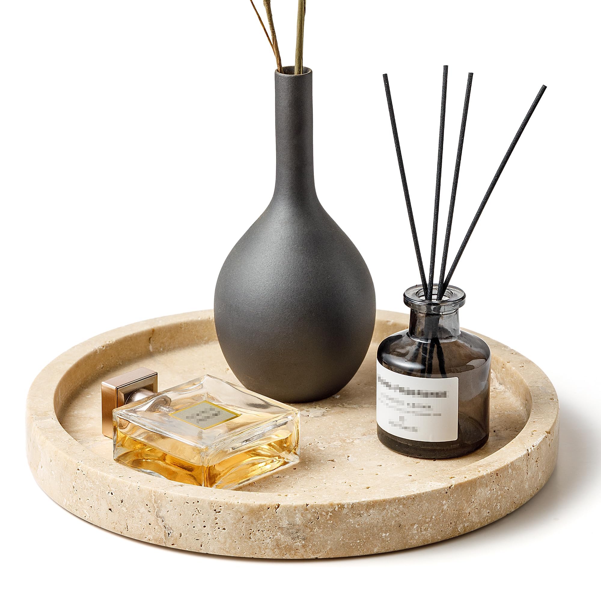 Stół do makijażu z naturalnego marmuru do łazienki, z kamienia trawertynowego na biżuterię, perfumy, kosmetyki, świece, organizer na blat jako dekoracja domu, Beżowy DE-019