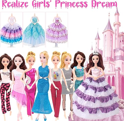 Miniatura 6 de Ropa de muñeca de 50 piezas para muñecas de 11.5 pulgadas, colección de accesorios de muñeca con 3 vestidos de princesa, 10 vestidos, 6 tops, 6