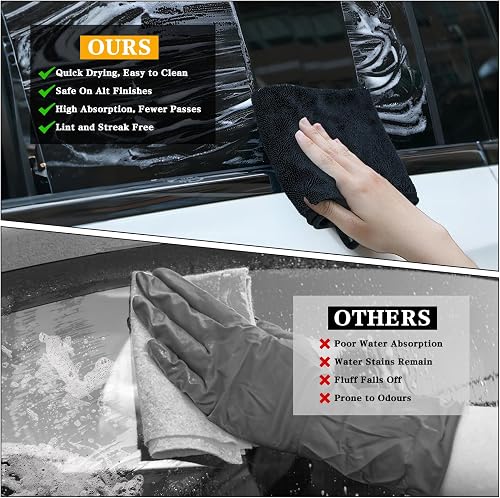 Kuvarix 3 Pezzi Panno Microfibra Per Pulizia Auto, Panno Asciutto per Doccia, 40x60 CM Pannos Microfibra Asciugatura per Doccia, per Rimuovere l'acqua in Auto, Vetri e Bagno - 5